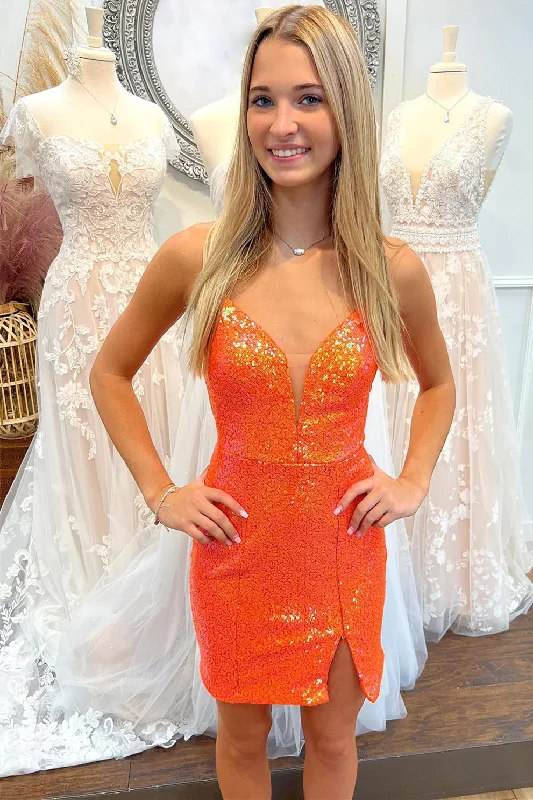 Midnight Sale luxury dressLace-Up Sequin Short Homecoming Dress with Slit Y2947