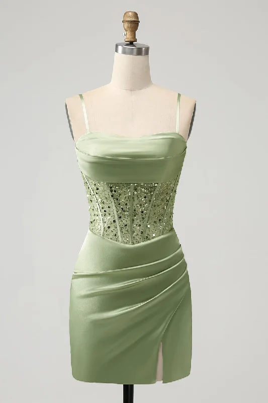 Stock Clearance trendy mini dressSweetheart Green  Ruched Bodycon Homecoming Dress