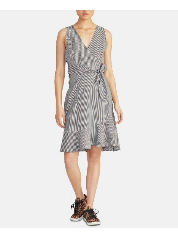 Weekend Special RACHEL ROY Womens Belted Striped Sleeveless V Neck Below The Knee Faux Wrap Dress
