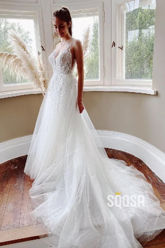 Year-End Clearance summer floral dressAttractive V-Neck Lace Applique Rustic Wedding Dress Bridal Gown QW2116