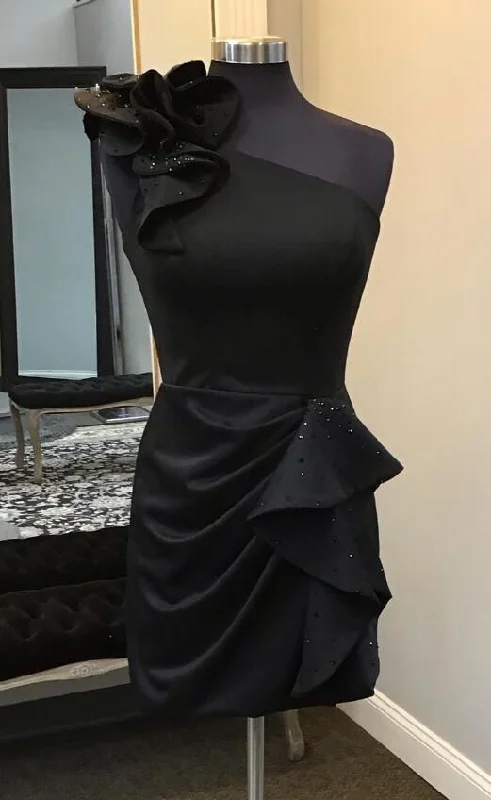 Special Price classic fit-and-flare dressOne Shoulder Black Short Homecoming Dress