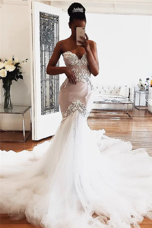 Price Buster Sweetheart Lace Wedding Dresses Online Modern Sleeveless Mermaid Bridal Gowns