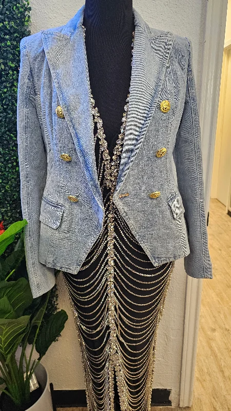 Midnight Sale casual utility jacketShow Up Slim Fit Denim Blazer