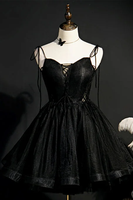 Fantastic Deals high-waisted dressBlack Bow Tie Shoulder Beaded Lace-Up Neck Homecoming Dress