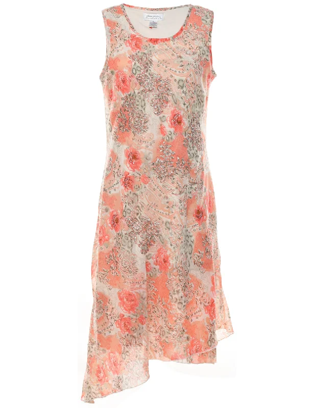 Today’s Deal high-quality coatY2K Floral Print Coral Asymmetrical Hem Dress - L
