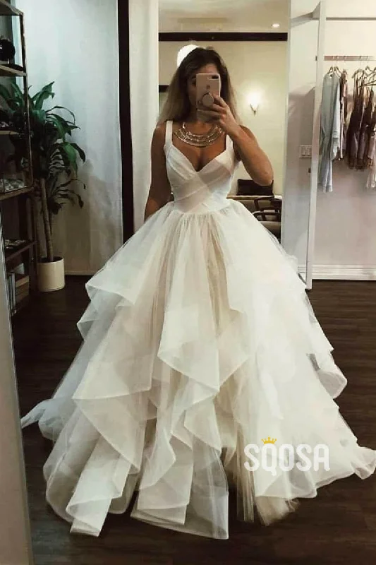 Exclusive Preview trendy wrap dressBall Gown Double Straps V-neck Rustic Wedding Dress Bridal Gown QW2223
