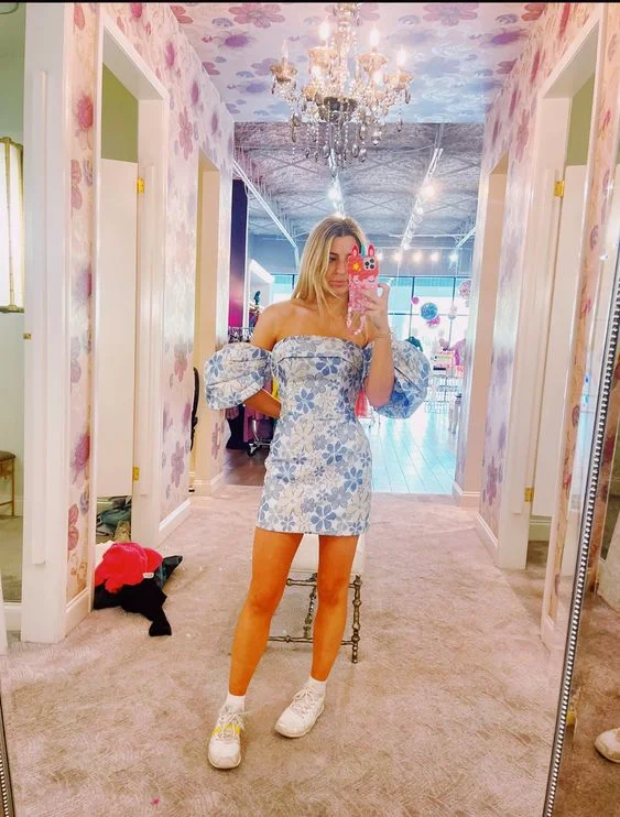 Special Savings boho dressChic Strapless Blue Print Floral Homecoming Dress Y2774