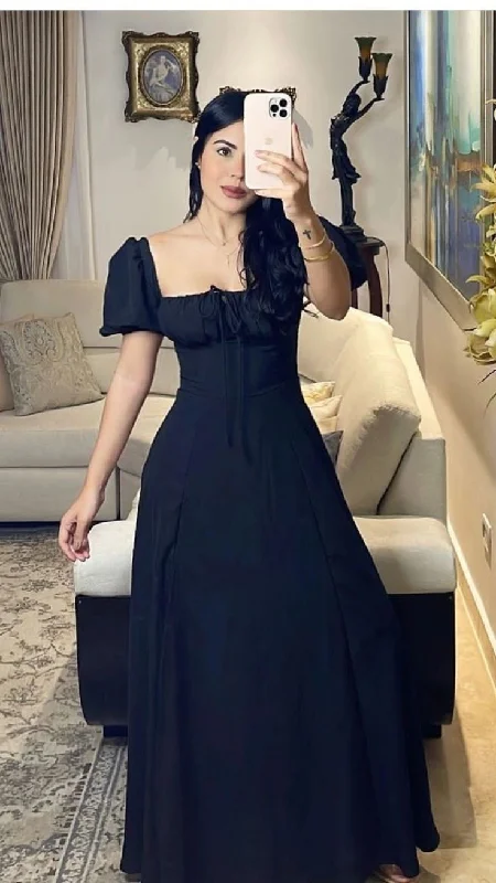 Discount Mania floral midi dressRetro A-line Long Prom Dress with Puff Sleeves Y2694