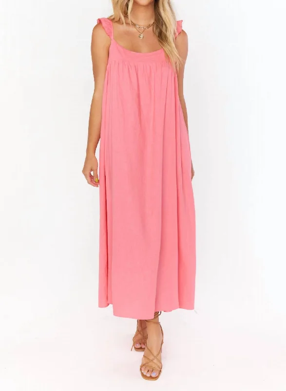 Huge Discounts flowy dressOasis Ruffle Dress In Flamingo Pink Linen
