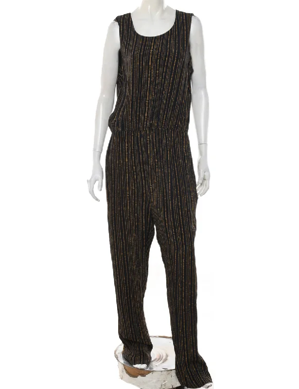 Price Break stylish peacoatStriped Black & Light Brown 1990s Jumpsuit - L