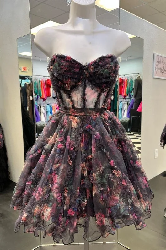 Today’s Deal oversized dressFlower Prints Strapless A-line Tulle Ruffled Homecoming Dress Today’s Deal oversized dressFlower Prints Strapless A-line Tulle Ruffled Homecoming Dress