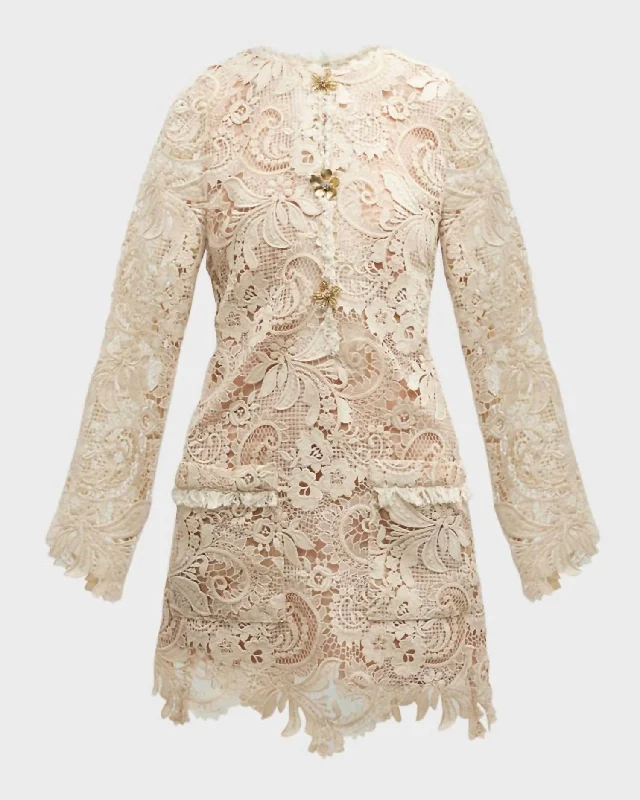 Best Bargains cocktail party dressLong Sleeve Corded Scroll Shift Dress In Alabaster