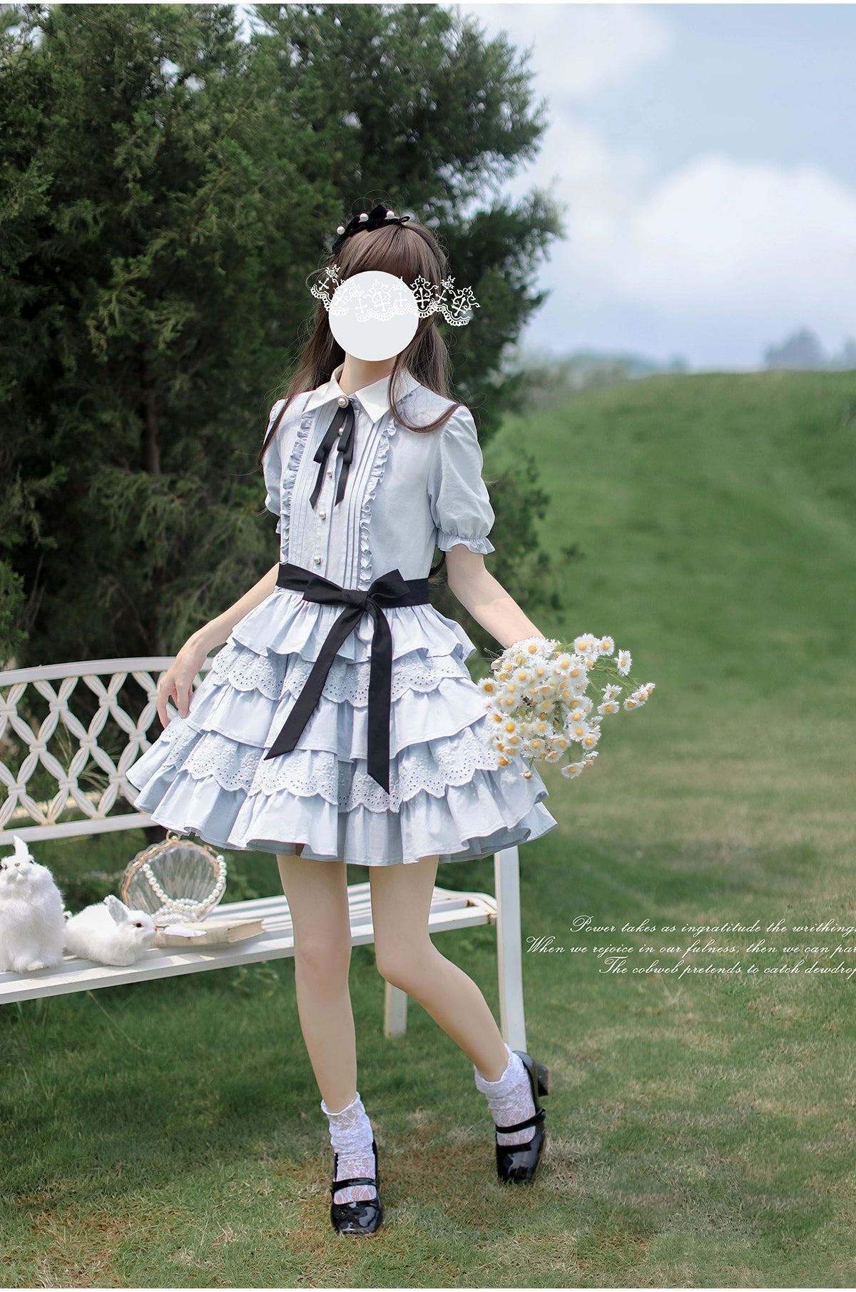 Midnight Madness satin midi dressHuTaoMuJK~Tulle~Elegant Cotton Lolita OP Dress Blue Tiered Hem Cake Blue Lolita Dress