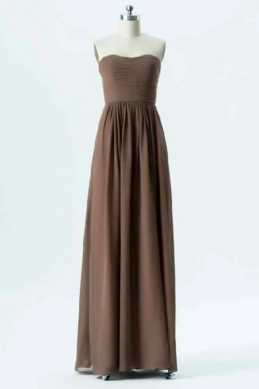 Price Meltdown puff sleeve dressTaupe A-line Strapless Pleated Chiffon Long Bridesmaid Dress