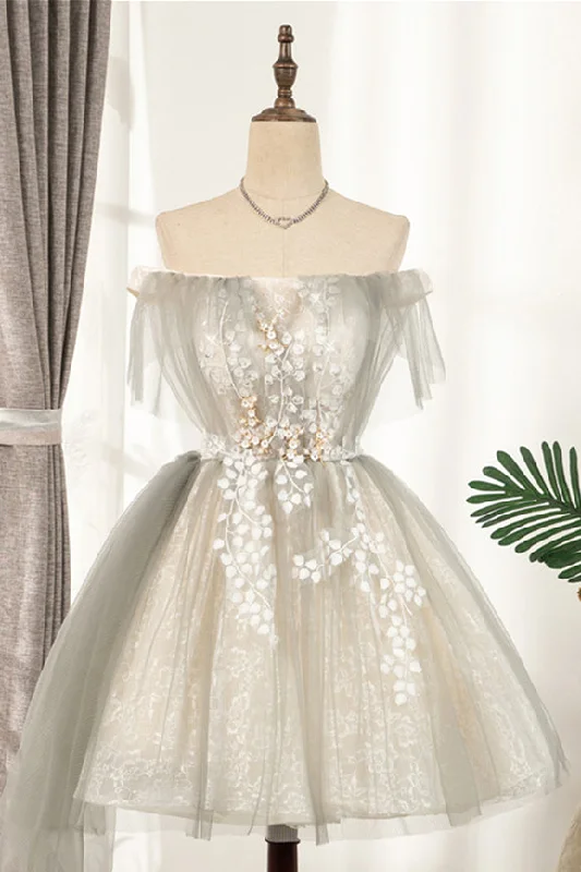 Today Only summer dressApricot Flaunt Off-the-Shoulder 3D Appliques Tulle Homecoming Dress