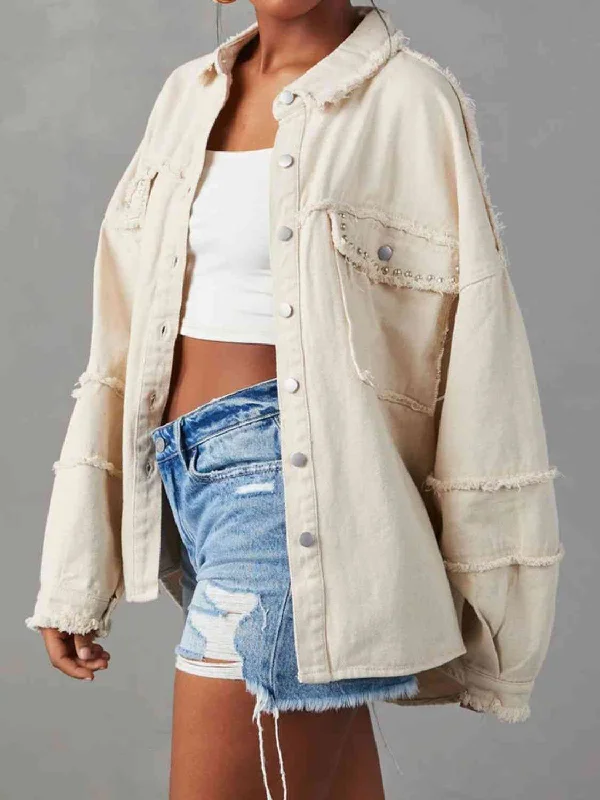 Don't Wait classic jacketButton Down Raw Hem Denim Jacket