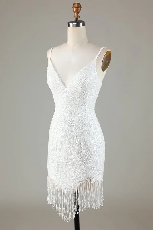 Price Drop wrap-around dressWomen White Lace-Up Back Short Homecoming Dress Sparkly Bodycon Spaghetti Straps Cocktail Dress with Beading Price Drop wrap-around dressWomen White Lace-Up Back Short Homecoming Dress Sparkly Bodycon Spaghetti Straps Cocktail Dress with Beading