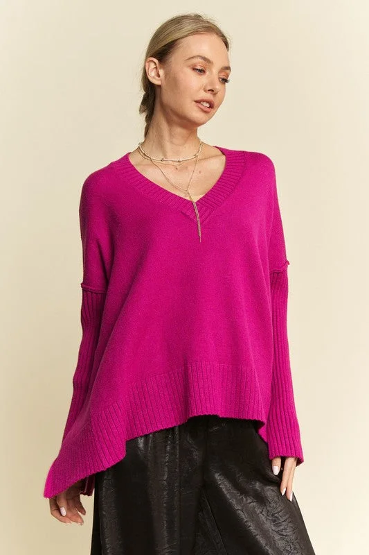 Price Cut urban activewear hoodieDavi & Dani Ribbed Side Slit V-Neck Sweater