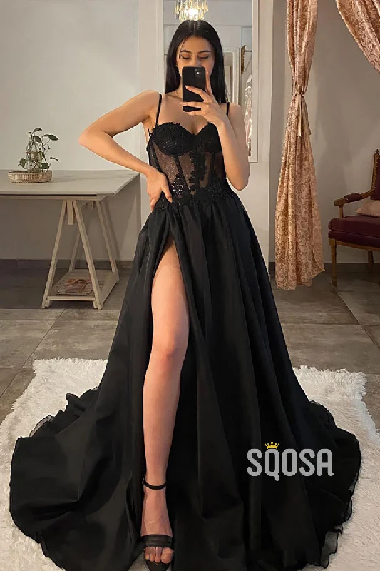 Price Reduction backless dressA-line Sweetheart Lace Appliques Black Long Prom Dress QP0877 Price Reduction backless dressA-line Sweetheart Lace Appliques Black Long Prom Dress QP0877