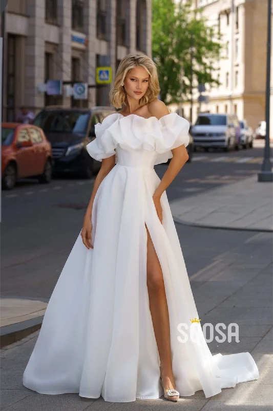Deal Frenzy shift dressOff-Shoulder A-Line Tulle Casual Wedding Dress Bridal Gowns With Split QW8090 Deal Frenzy shift dressOff-Shoulder A-Line Tulle Casual Wedding Dress Bridal Gowns With Split QW8090