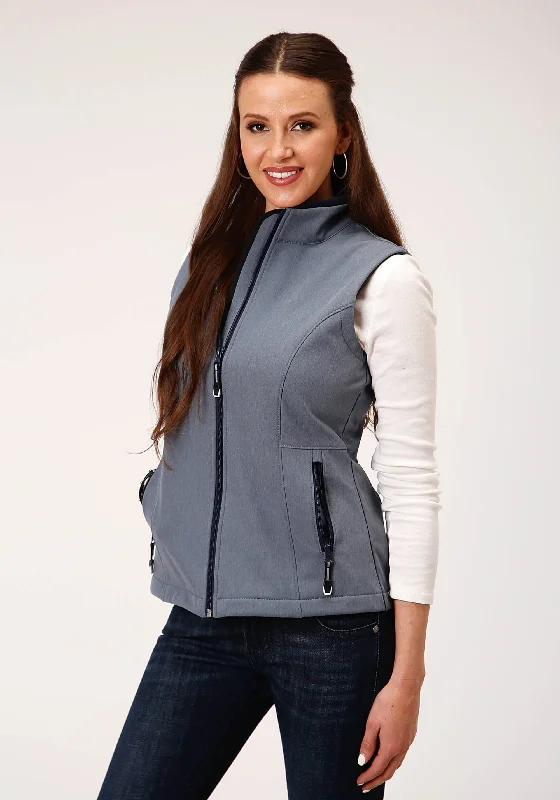 Members Only cold weather jacketWOMENS TECH  HEATHERED BLUE SOFTSHELL VEST