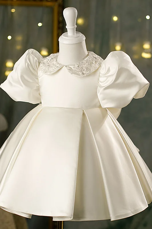 Reduced Prices floral wrap dressChic Bateau Shoet Sleeves Appliques Cute Flower Girl Dress Ivory First Communion Dress QF1034