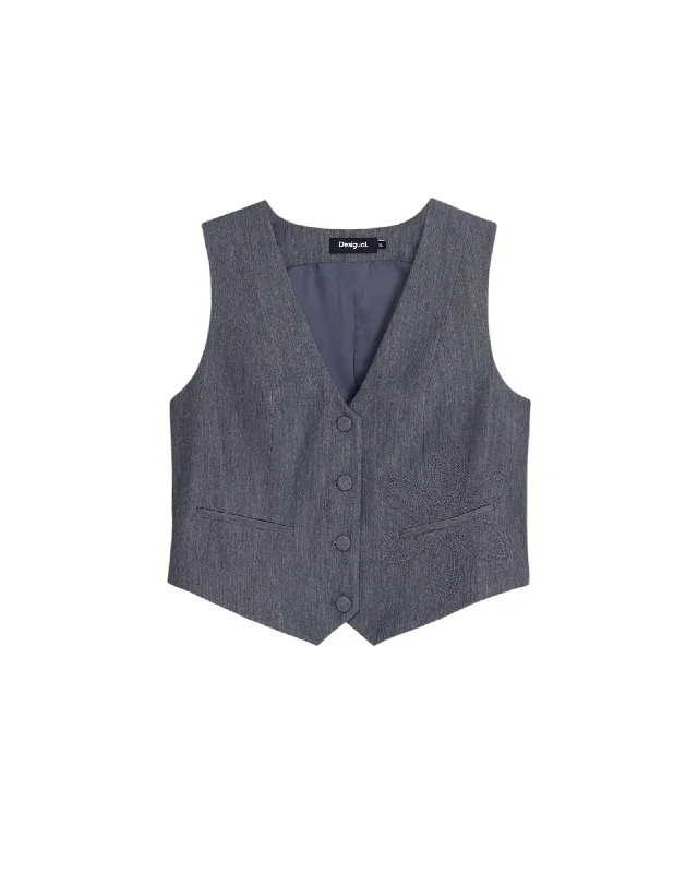 Deal Dash outdoor adventure coatDesigual  Women's Grey Floral Embroidered Vest