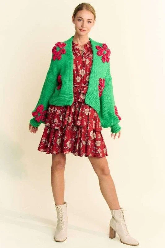 Take Advantage fashionable workout wearDavi & Dani Floral Applique Open Front Drop Shoulder Cardigan Take Advantage fashionable workout wearDavi & Dani Floral Applique Open Front Drop Shoulder Cardigan