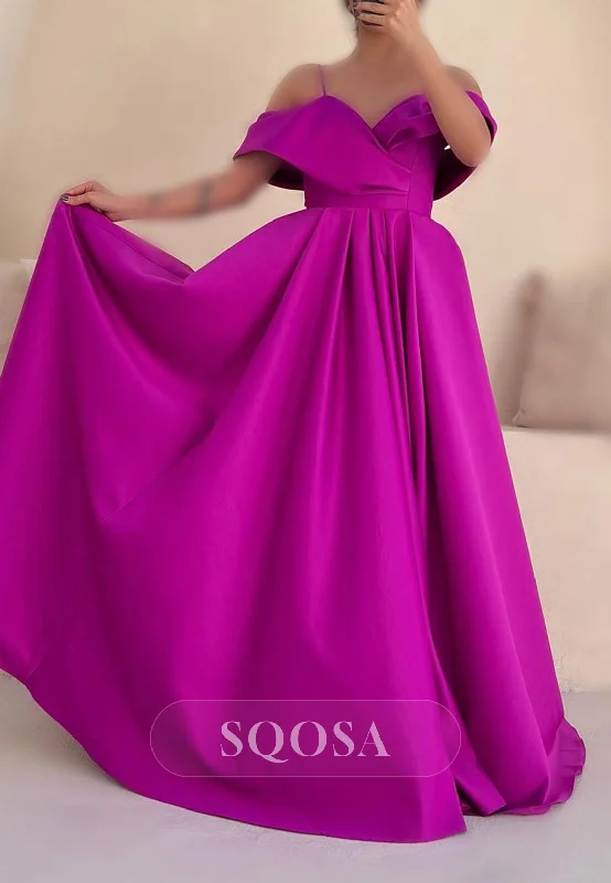 Instant Discount playful dressSatin A-Line Off-Shoulder Spaghetti Straps Party Prom Evening Dress QP3559