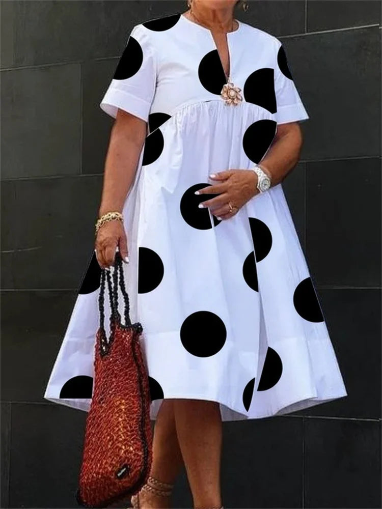 Weekend Deal sporty jacketModigirl Women Midi Shirts Dress 2024 Summer Short Sleeves Black and White Polka Dot Daily Casual Simple Female A-line Dresses