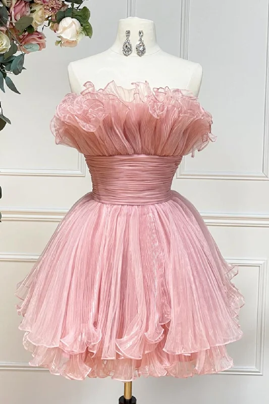 Stock Up and Save floral midi dressSky Blue Ruffled A-line Multi-Layers Strapless Tulle Homecoming Dress