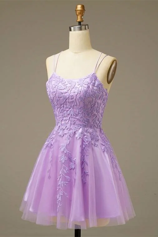 Price Smash backless dressLilac A-line Lace-Up Back Applique Tulle Mini Homecoming Dress Price Smash backless dressLilac A-line Lace-Up Back Applique Tulle Mini Homecoming Dress
