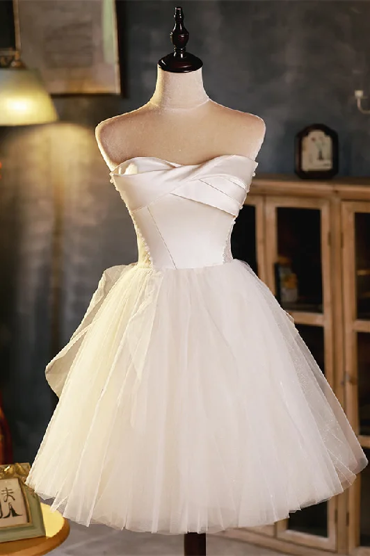 Price Drop midi dressIvory Twisted Strapless Ruffles Lace Beaded Homecoming Dress
