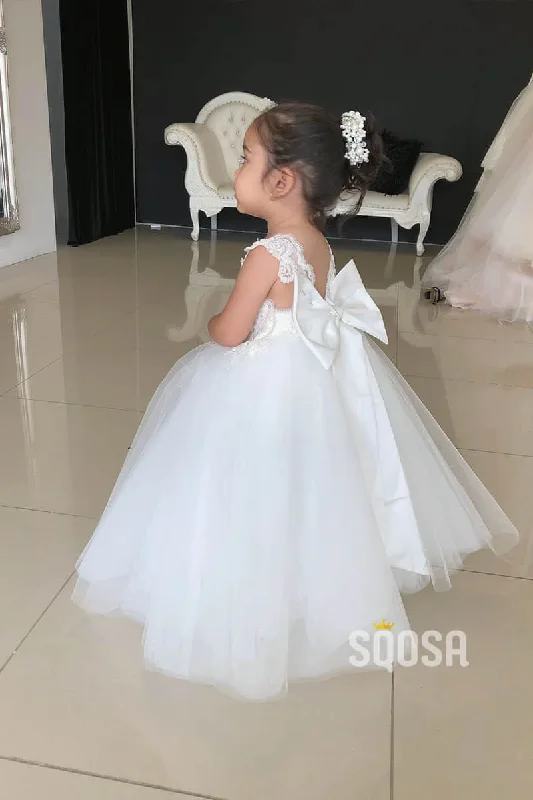 Flash Sale fitted cocktail dressBall Gown Tulle Lace Top Cute Bow Flower Girl Dress QF0826