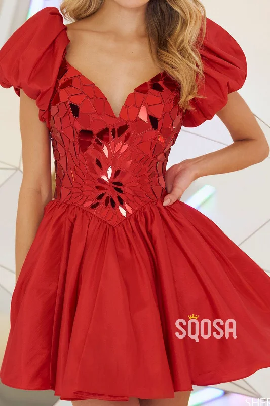 Friends and Family Sale draped dressChic Satin A-Line Beaded Appliques V-Neck Party/Homecoming Dress QS2542