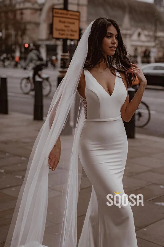 Great Deals sleek midi dressQW8009 - V-Neck Straps Mermaid Sheath Casual Wedding Dress White Simple Bridal Gowns Great Deals sleek midi dressQW8009 - V-Neck Straps Mermaid Sheath Casual Wedding Dress White Simple Bridal Gowns