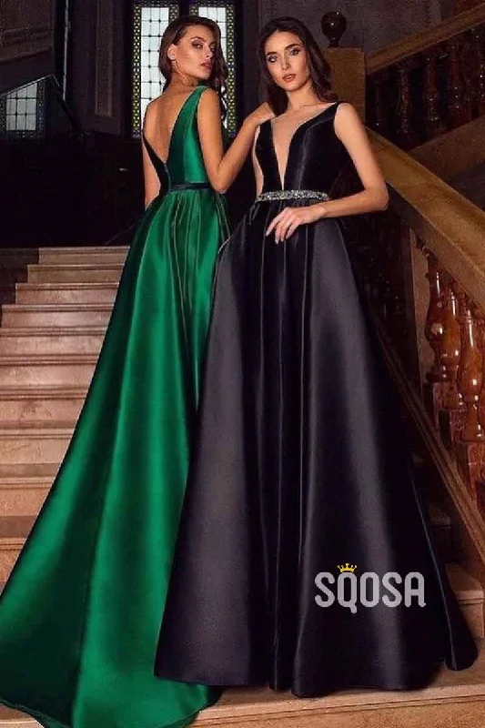 Unmissable Offer silk dressA Line Sexy Deep V neck Satin Eleagnt Long Formal Evening Dress with Pockets QP2244 Unmissable Offer silk dressA Line Sexy Deep V neck Satin Eleagnt Long Formal Evening Dress with Pockets QP2244
