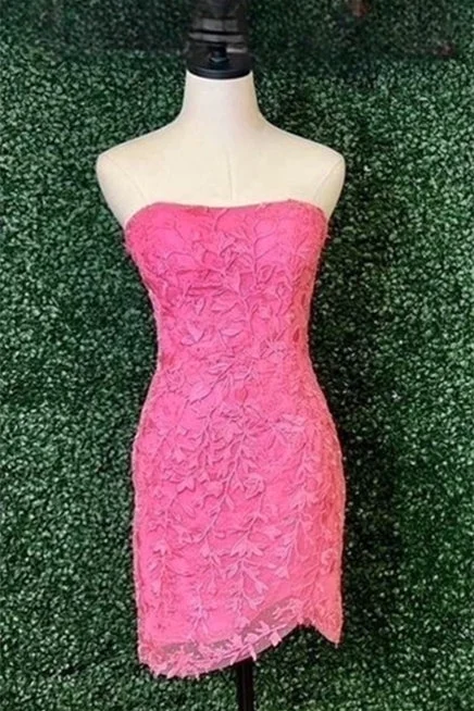 Don't Miss backless dressPink Strapless Sheath Appliques Homecoming Dress