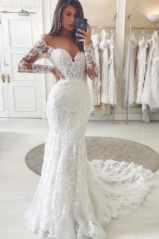 Members Only Charming Lace Appliques Mermaid Wedding Gown Long Sleeves Sweetheart Bridal Dress Members Only Charming Lace Appliques Mermaid Wedding Gown Long Sleeves Sweetheart Bridal Dress