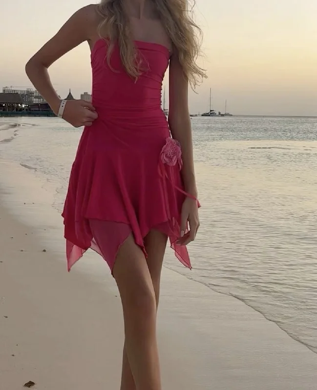 Final Clearance stylish dressChic Hot Pink Beach Dress,Cute Homecoming Dress Y2959