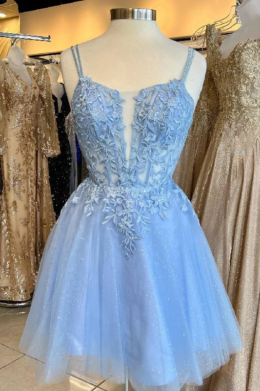 Special Price trendy bodycon dressStraps Blue Appliques A-line Short Homecoming Dress Y2765 Special Price trendy bodycon dressStraps Blue Appliques A-line Short Homecoming Dress Y2765