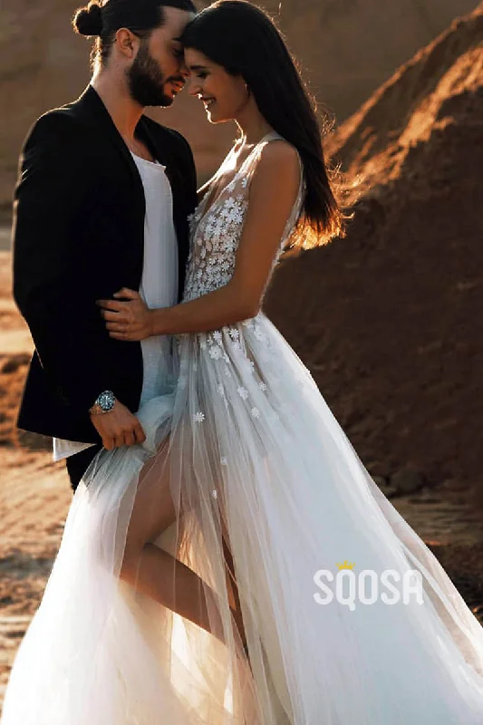 Fantastic Offers velvet dressSexy V-neck 3D Appliques Tulle AA-line Bohemian Wedding Dress QW2430 Fantastic Offers velvet dressSexy V-neck 3D Appliques Tulle AA-line Bohemian Wedding Dress QW2430