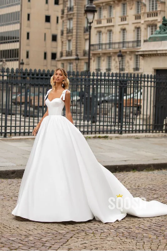Sneak Peek Sale stylish dressA Line Sweetheart Satin Ball Gown Elegant Wedding Dress with Pockets QW2384