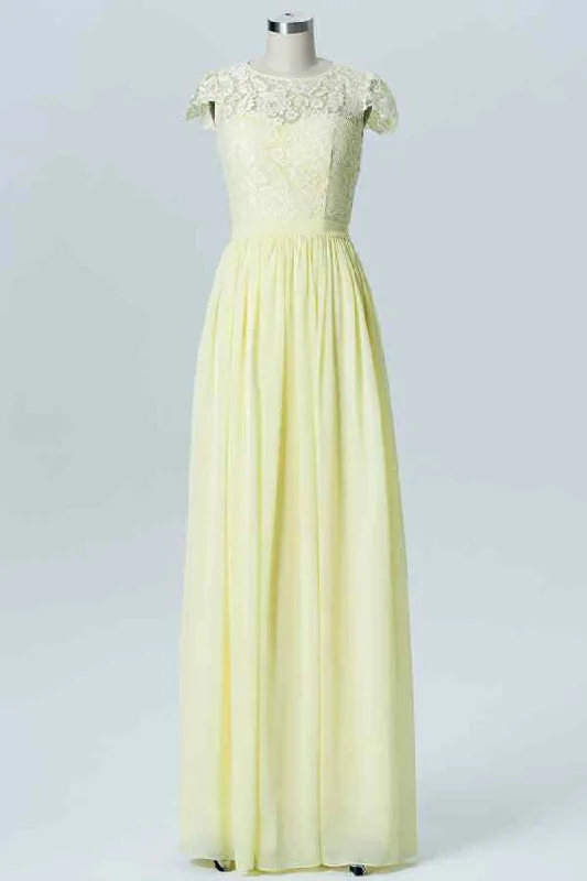 Midnight Madness formal dressLight Yellow A-line Lace Jewel Chiffon Long Bridesmaid Dress with Buttons Midnight Madness formal dressLight Yellow A-line Lace Jewel Chiffon Long Bridesmaid Dress with Buttons