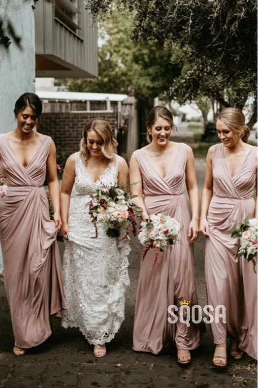 Inventory Reduction t-shirt dressA-line V-neck Chiffon Pleats Long Bridesmaid Dress QB2129 Inventory Reduction t-shirt dressA-line V-neck Chiffon Pleats Long Bridesmaid Dress QB2129