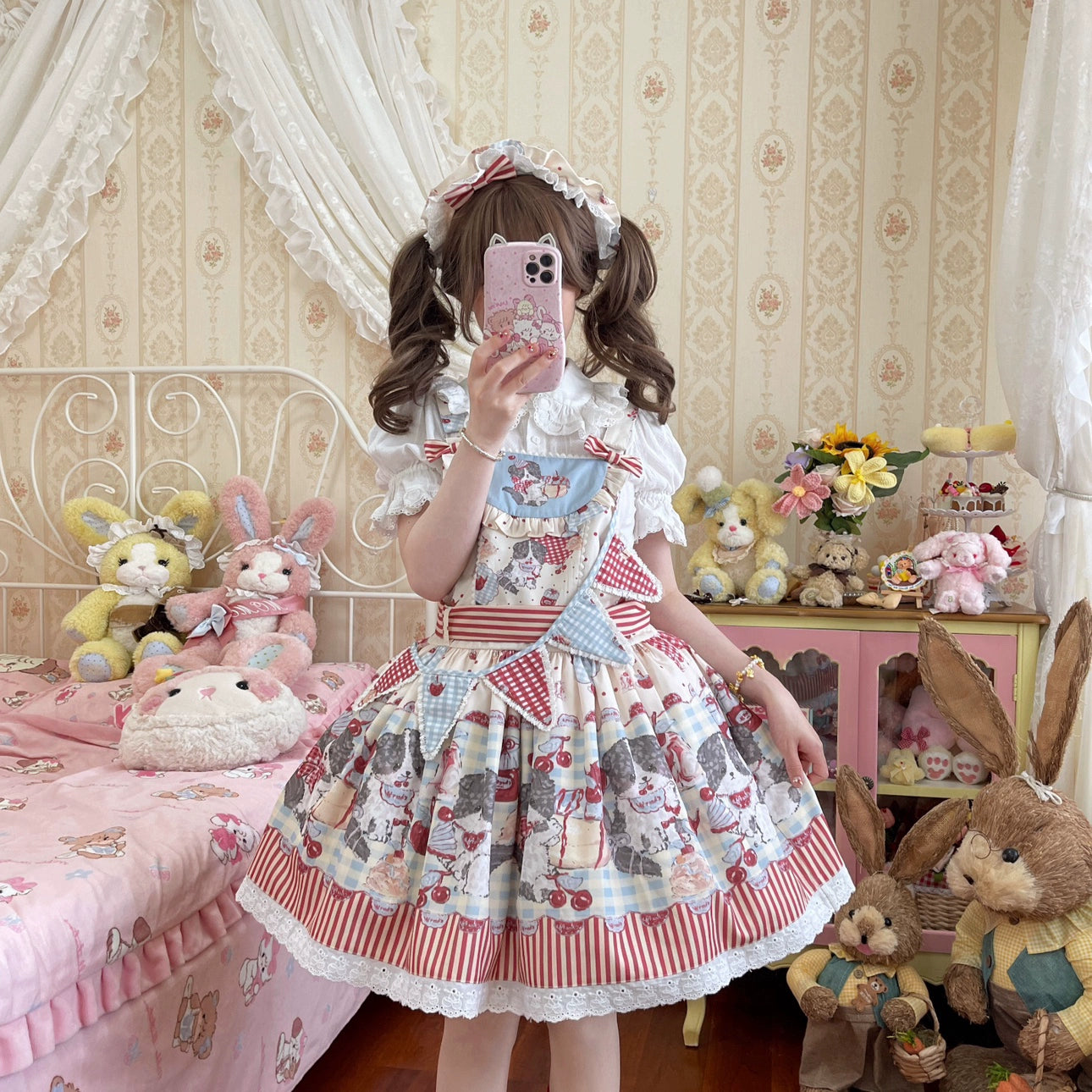 The Best Prices layered dressAkiyama Future Studio~Border Collie Cherry~Kawaii Lolita Salopette Cherry Print Dress
