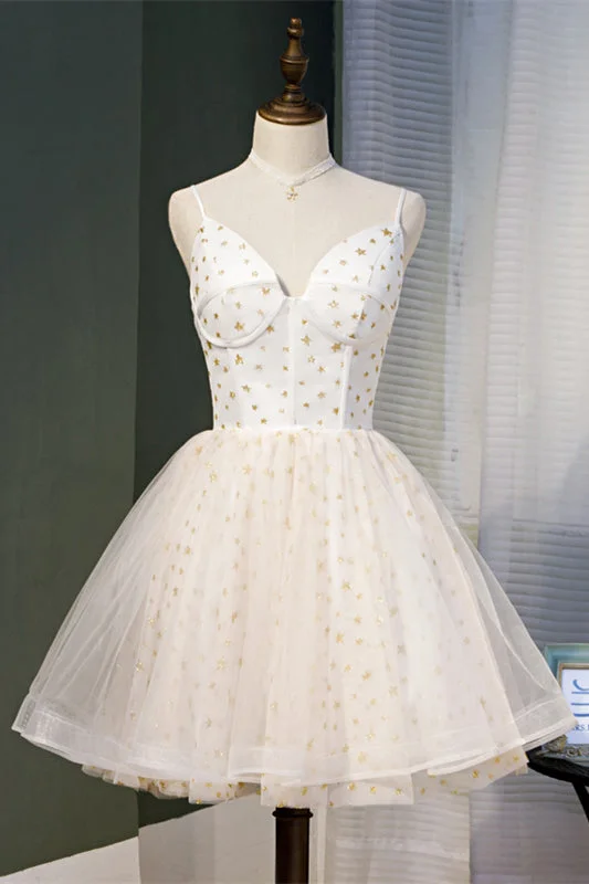 Today’s Special wool dressBeige V Neck Straps Star-Prints Tulle Homecoming Dress