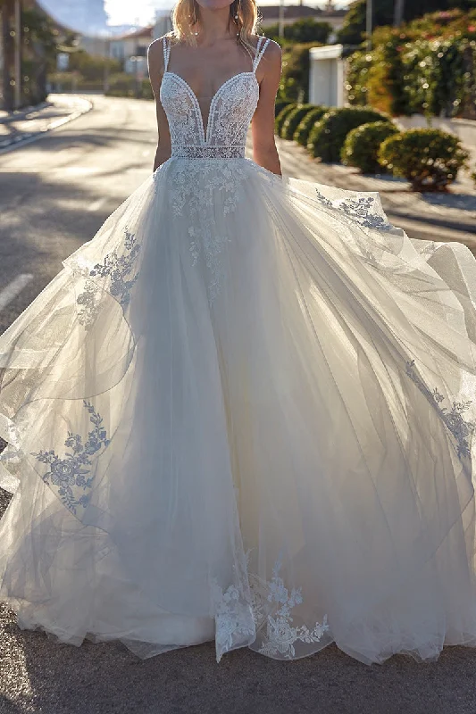 Fantastic Deals midi dressA Line Deep V Neck Lace Appliques Rustic Wedding Dress QW2100