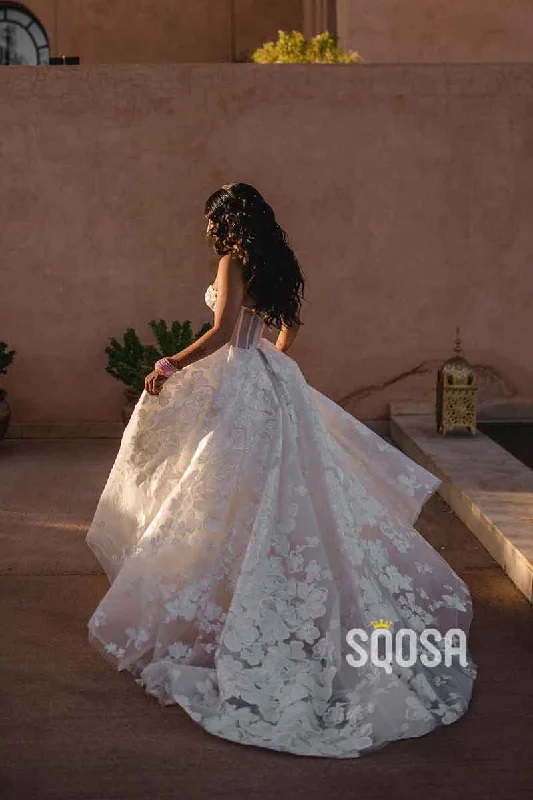 Don’t Miss Out playful dressA Line Sweetheart Romantic Lace Wedding Dress with Sweep Train QW2511