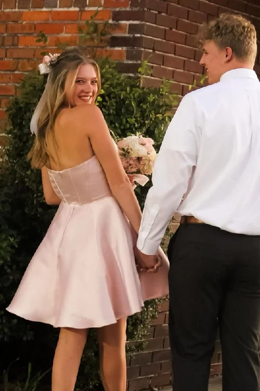 Major Savings floral midi dressStrapless Pink Satin A-line Short Princess Homecoming Dress